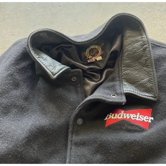 Vintage Dehen Men’s Black Red Wool Budweiser Leather Bomber Jacket Sz XL 1998 - Picture 14 of 16